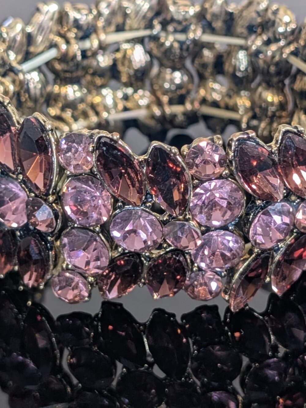 Purple Rhinestone Wide Stretch Cuff Statement Bracelet